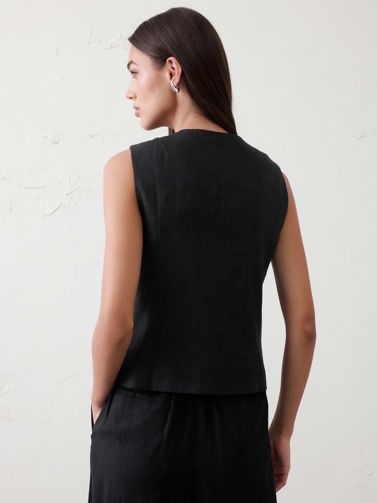 linen blend tie front vest linen blend tie front vest