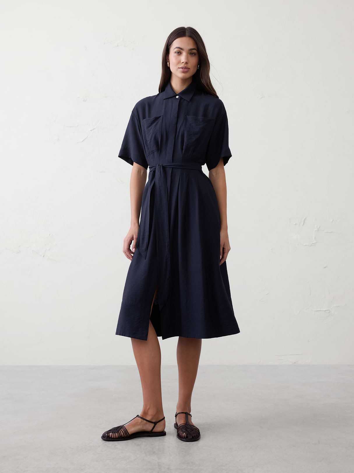 pleated midi shirtdress pleated midi shirtdress