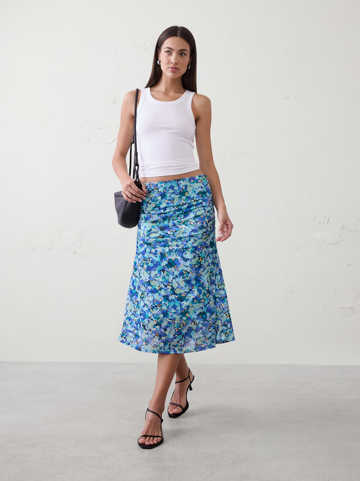 mesh shirred waist midi skirt mesh shirred waist midi skirt