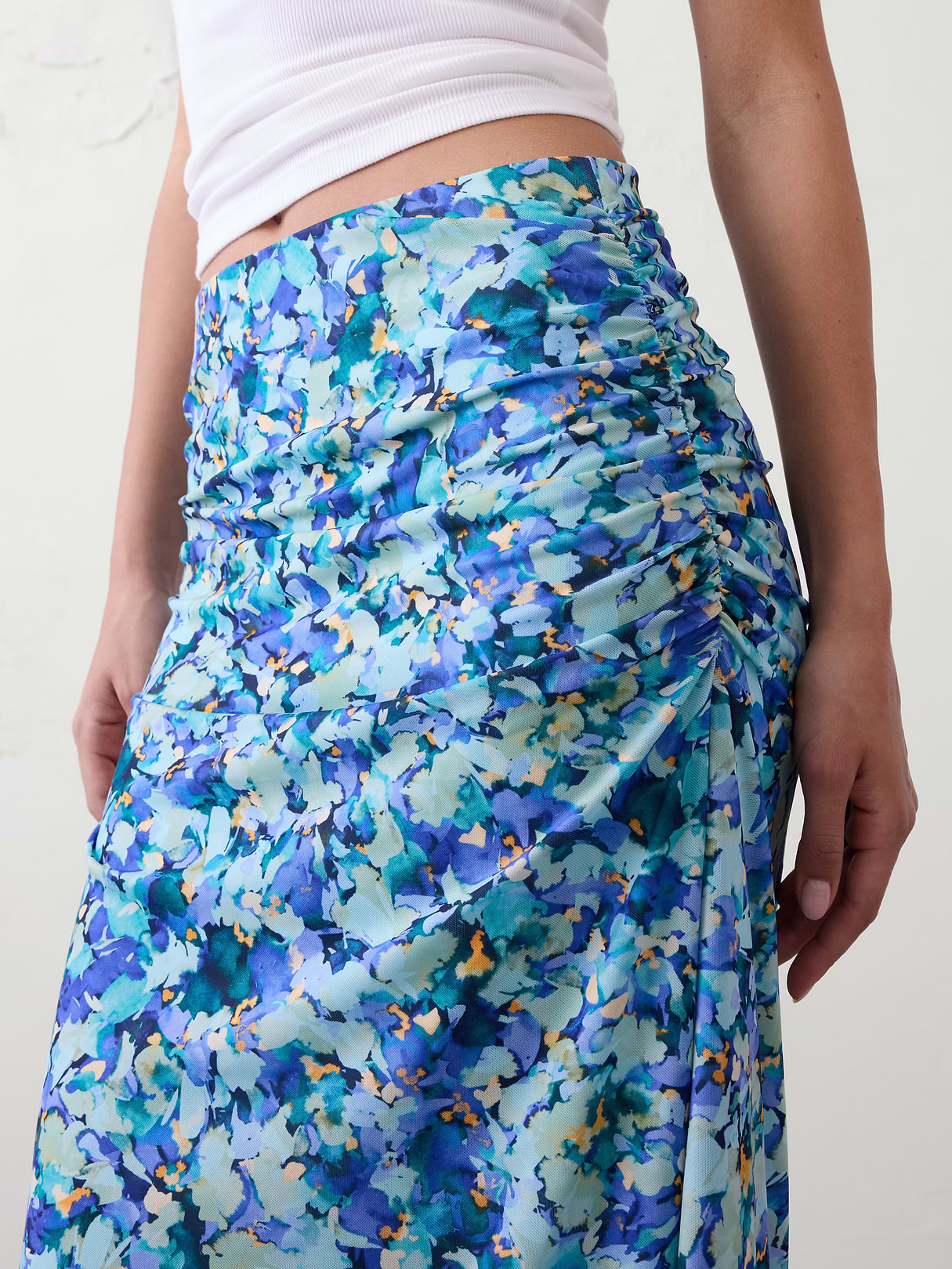 mesh shirred waist midi skirt mesh shirred waist midi skirt