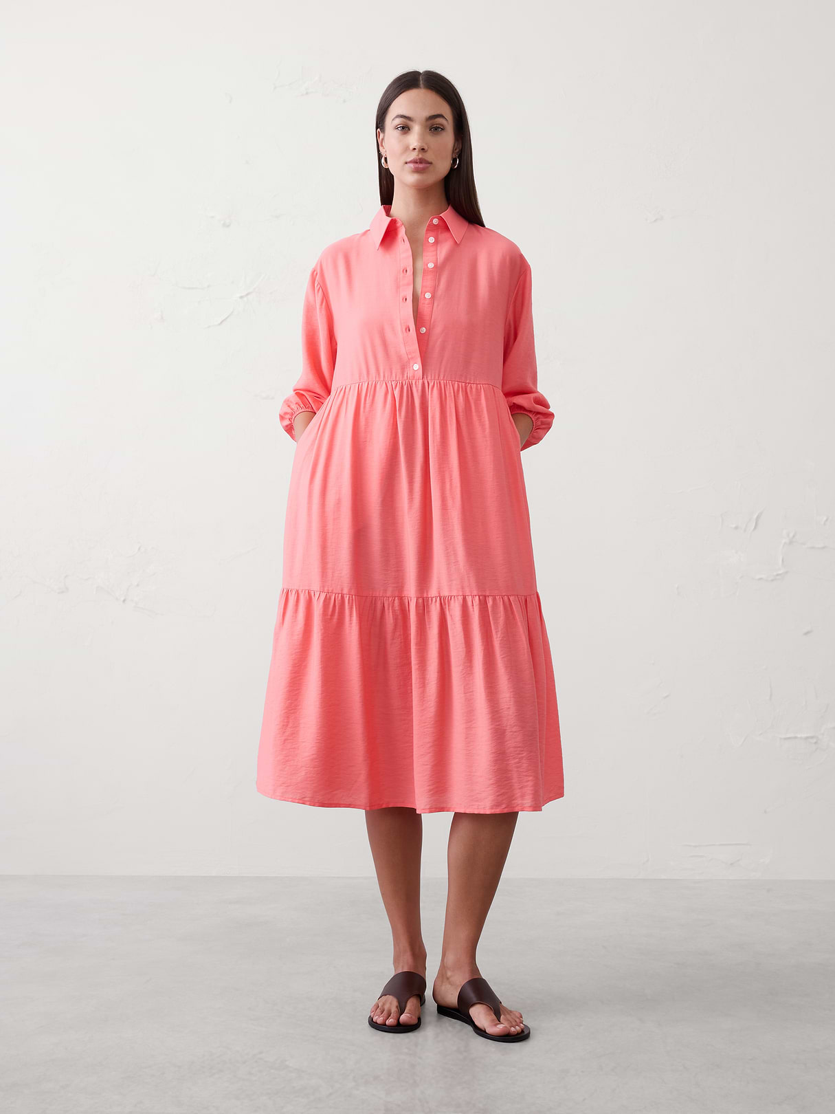 tiered midi shirtdress tiered midi shirtdress