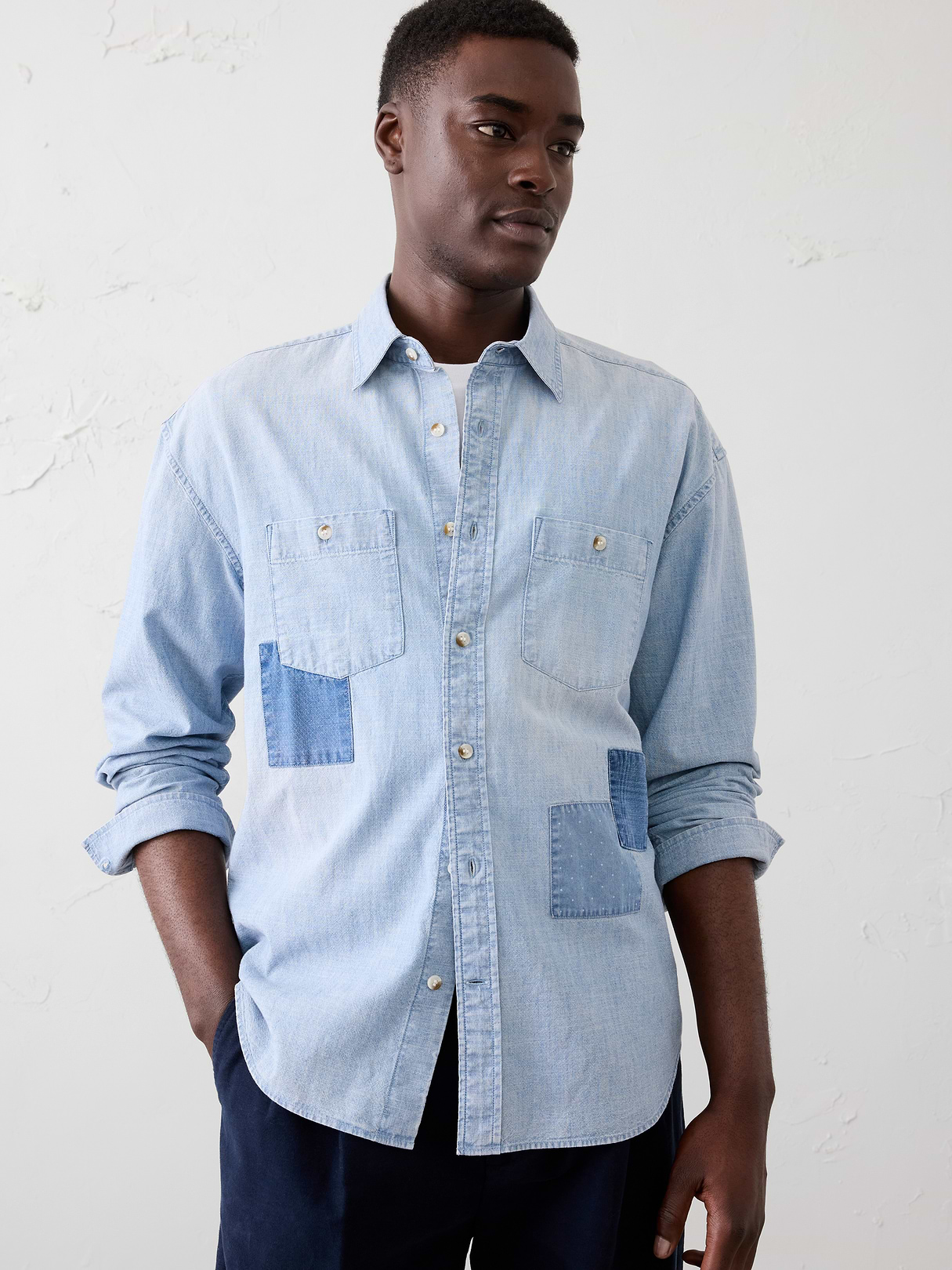 relaxed fit patchwork shirt relaxed fit patchwork shirt