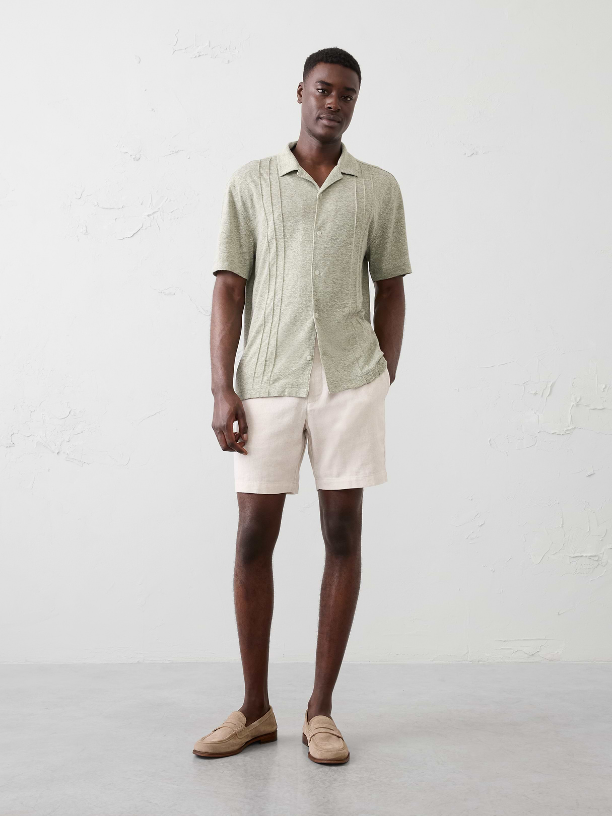 standard fit linen blend pintuck polo standard fit linen blend pintuck polo