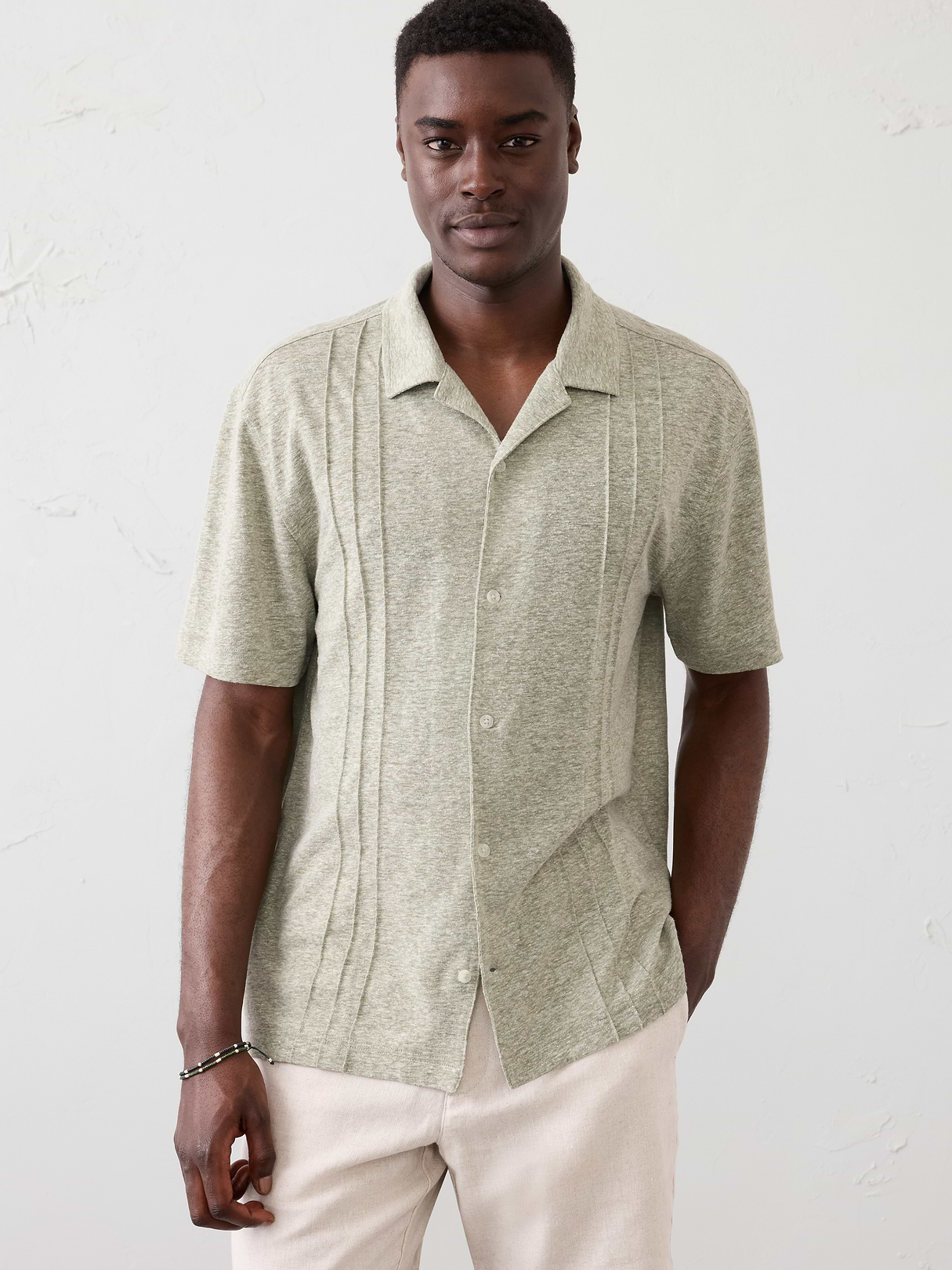 standard fit linen blend pintuck polo standard fit linen blend pintuck polo