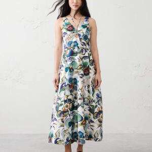 linen blend cutout tie front midi dress