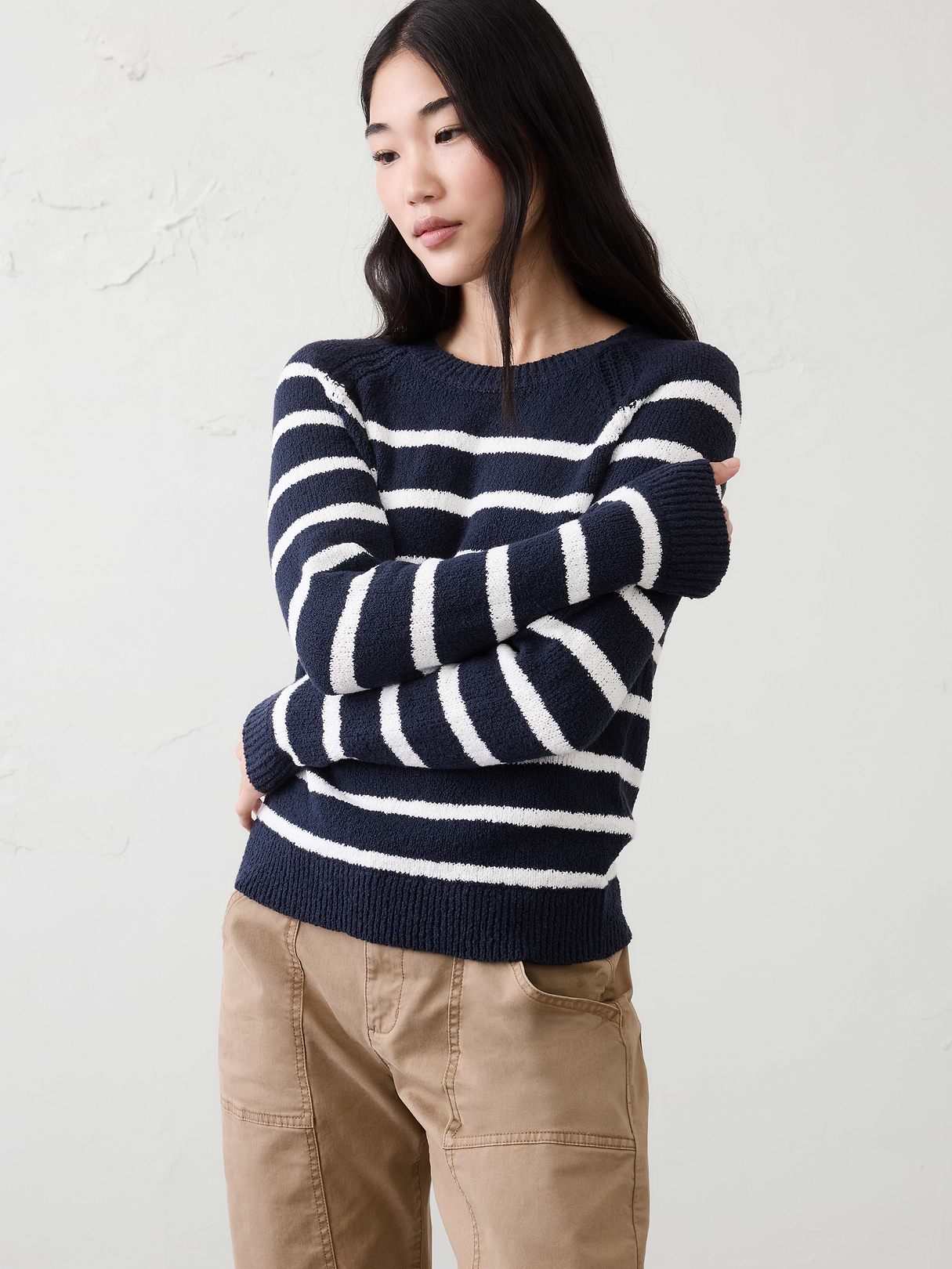 striped boucle raglan sweater striped boucle raglan sweater