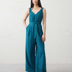linen blend origami knot jumpsuit