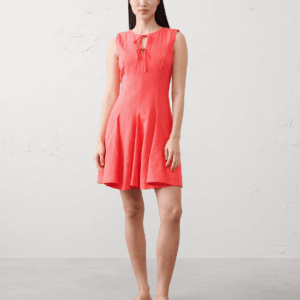 linen blend tie front mini dress