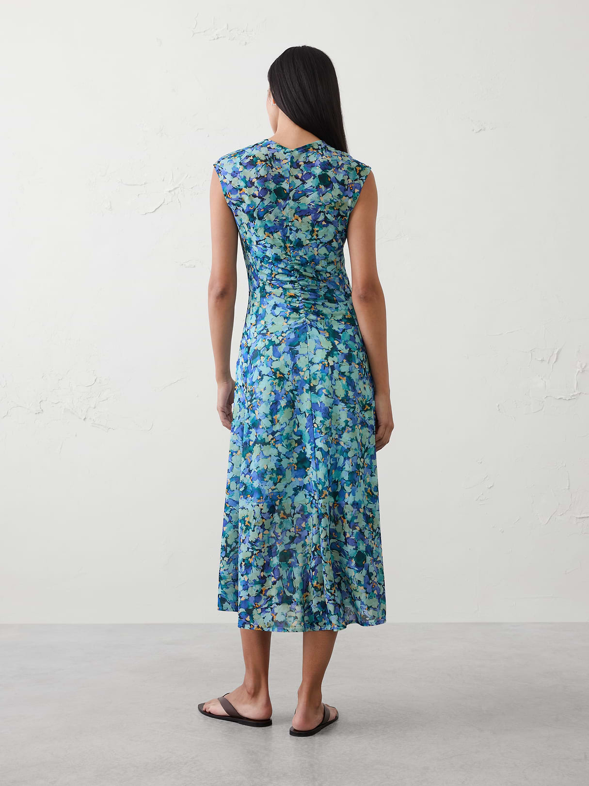 mesh shirred waist long midi dress mesh shirred waist long midi dress