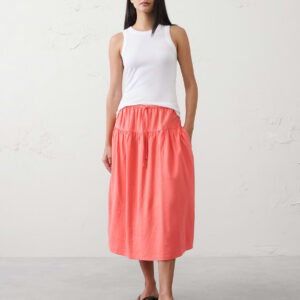 linen blend drop waist midi skirt