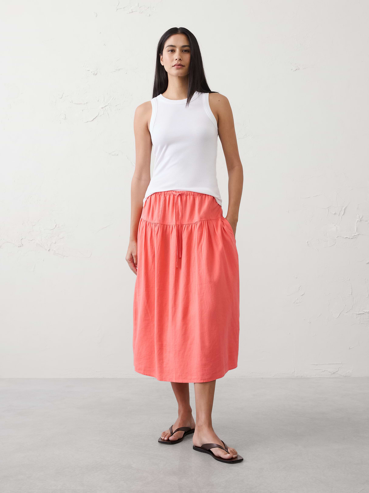 linen blend drop waist midi skirt linen blend drop waist midi skirt