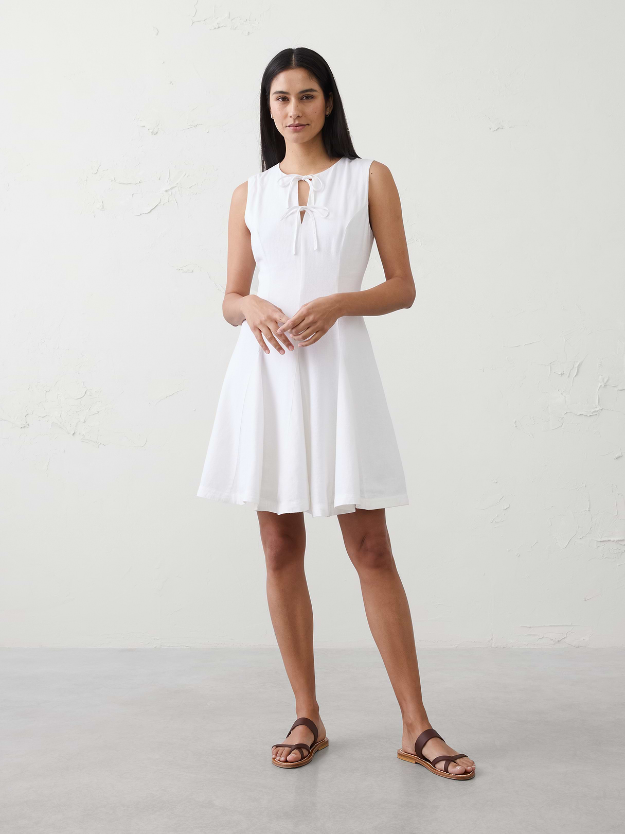 linen blend tie front mini dress linen blend tie front mini dress