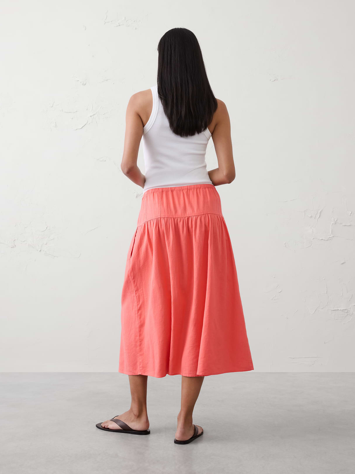 linen blend drop waist midi skirt linen blend drop waist midi skirt
