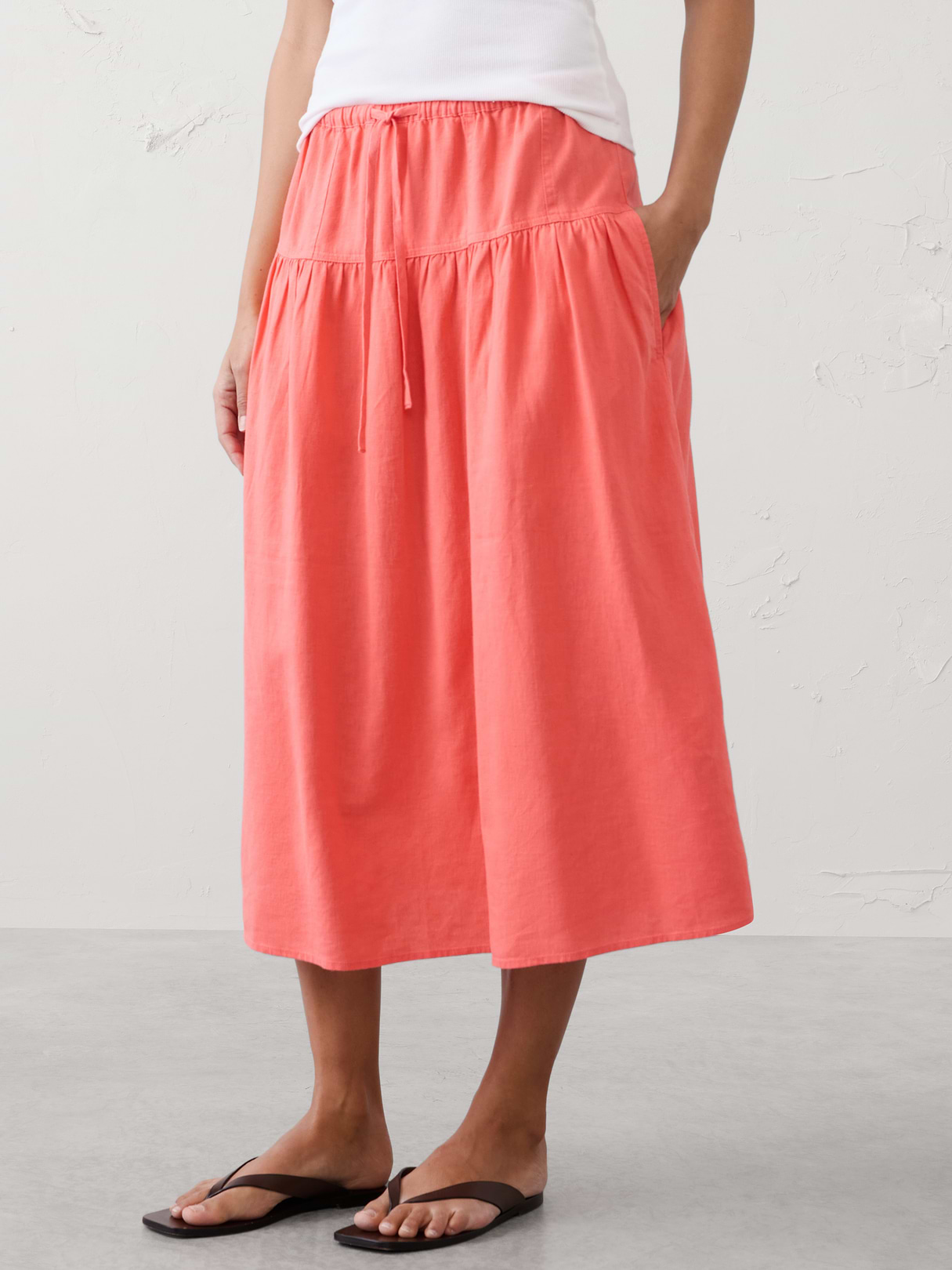linen blend drop waist midi skirt linen blend drop waist midi skirt