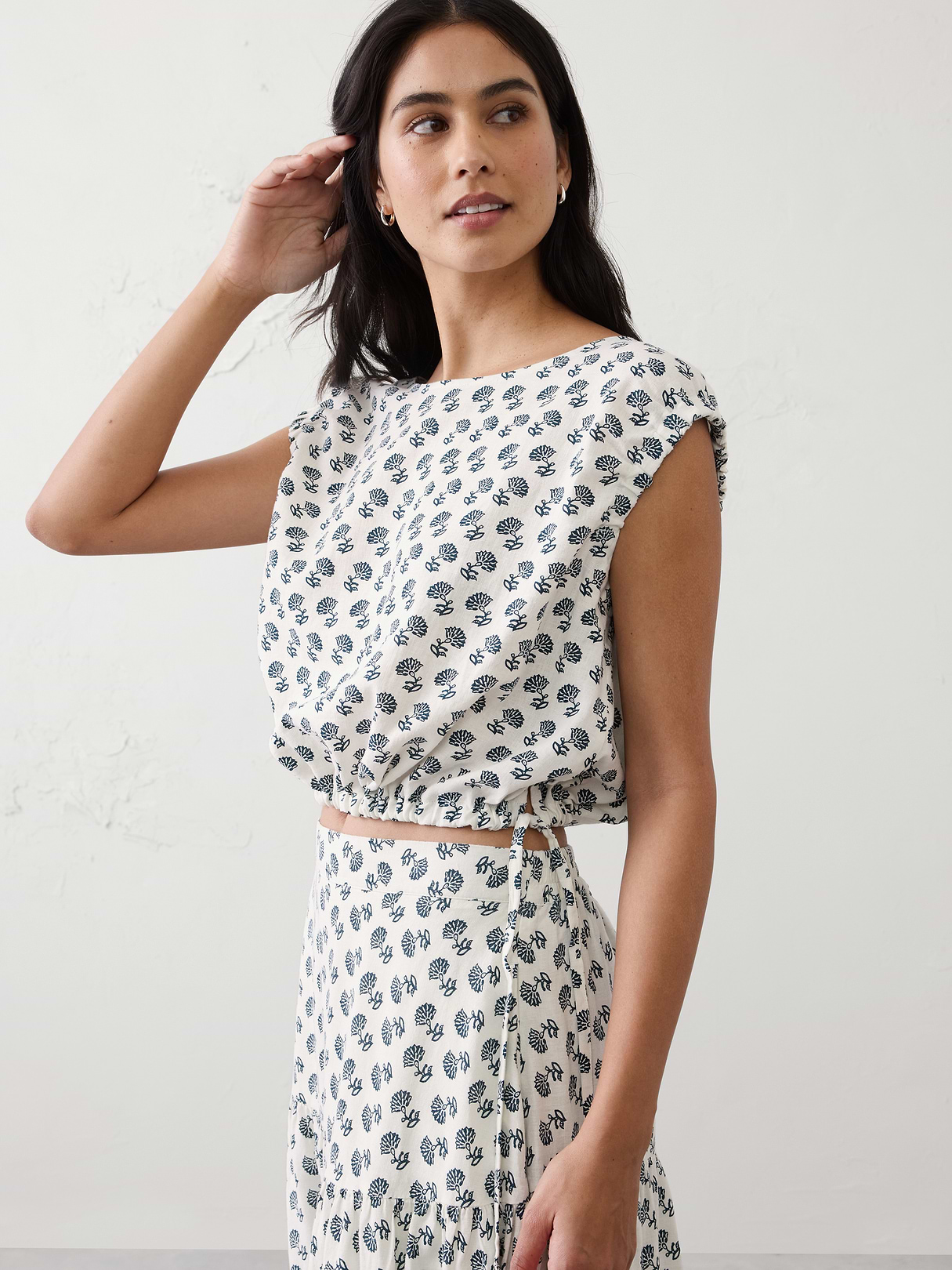 linen blend side tie top linen blend side tie top