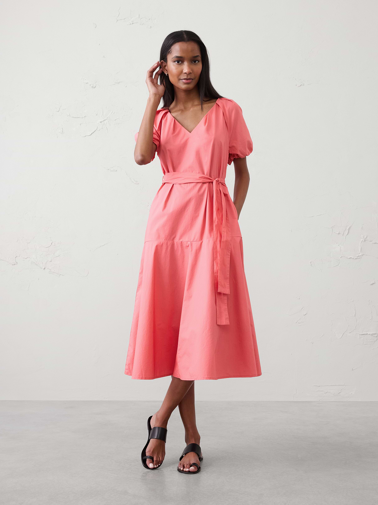 poplin gathered shoulder midi dress poplin gathered shoulder midi dress