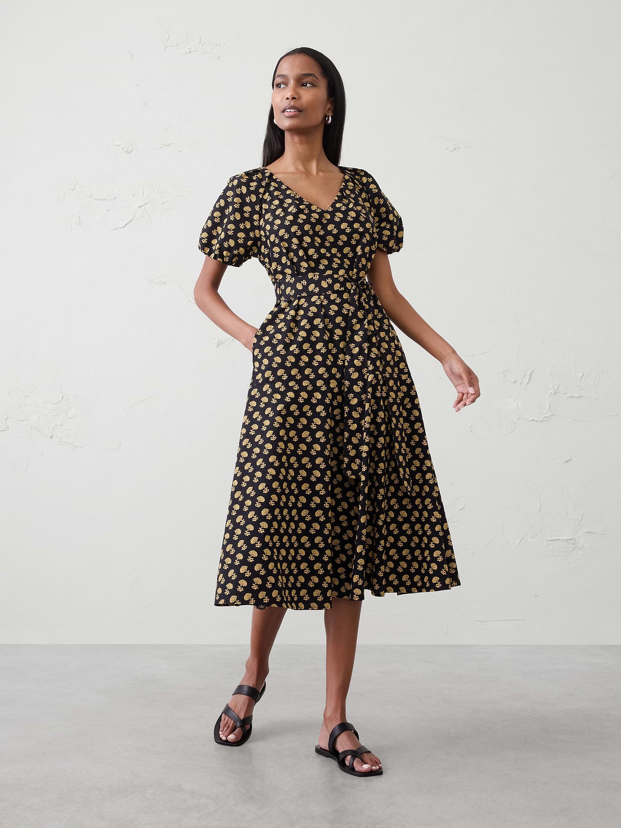 poplin gathered shoulder midi dress poplin gathered shoulder midi dress