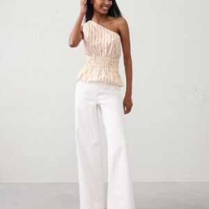 voile one shoulder smocked top