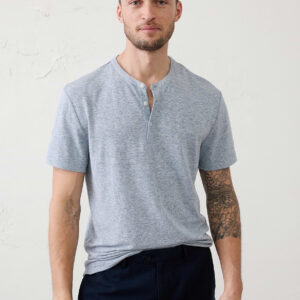Home standard fit linen blend henley