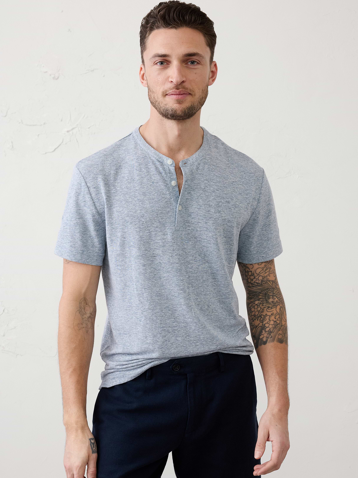 standard fit linen blend henley standard fit linen blend henley