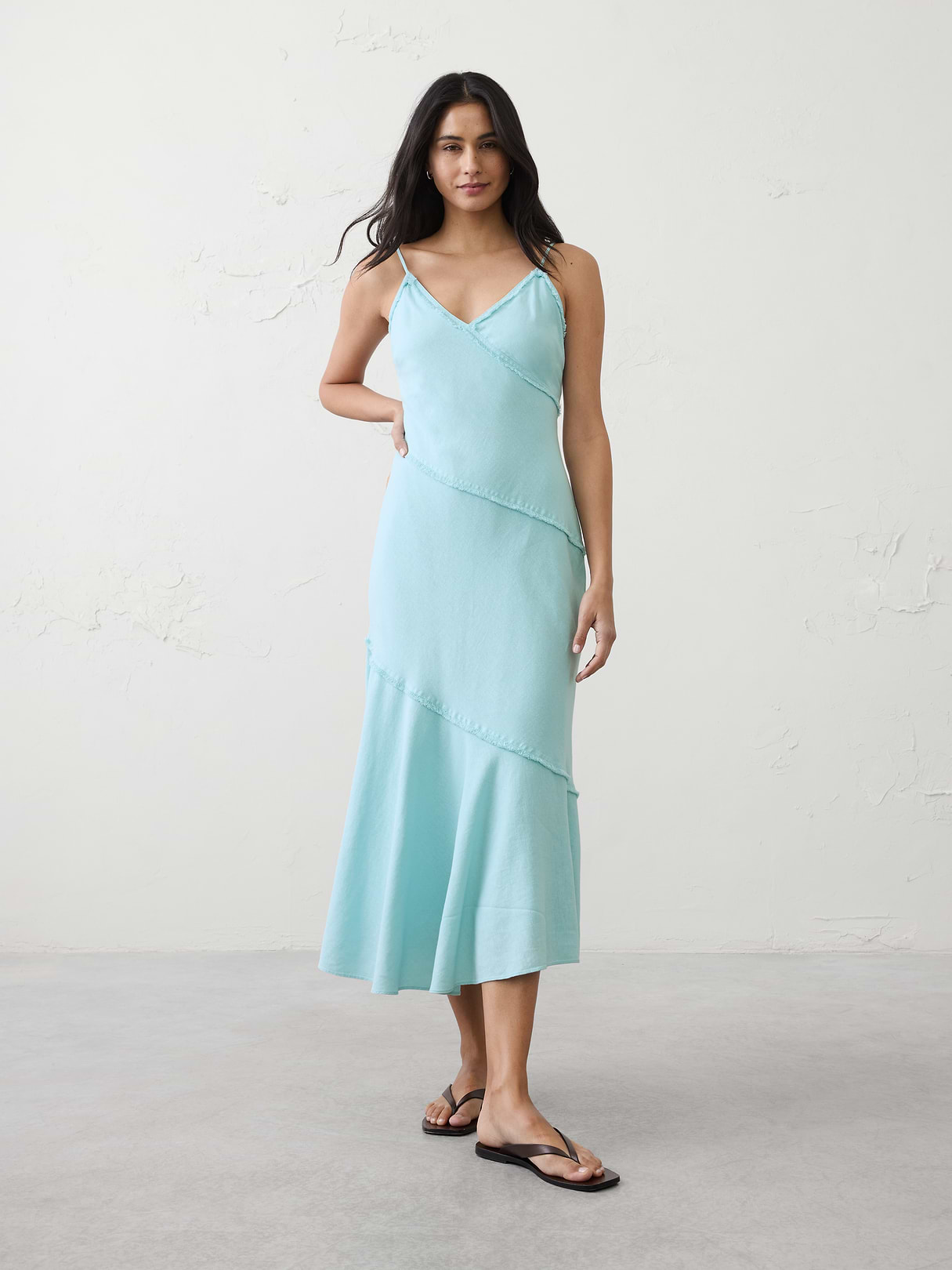 linen blend fray edges midi dress linen blend fray edges midi dress