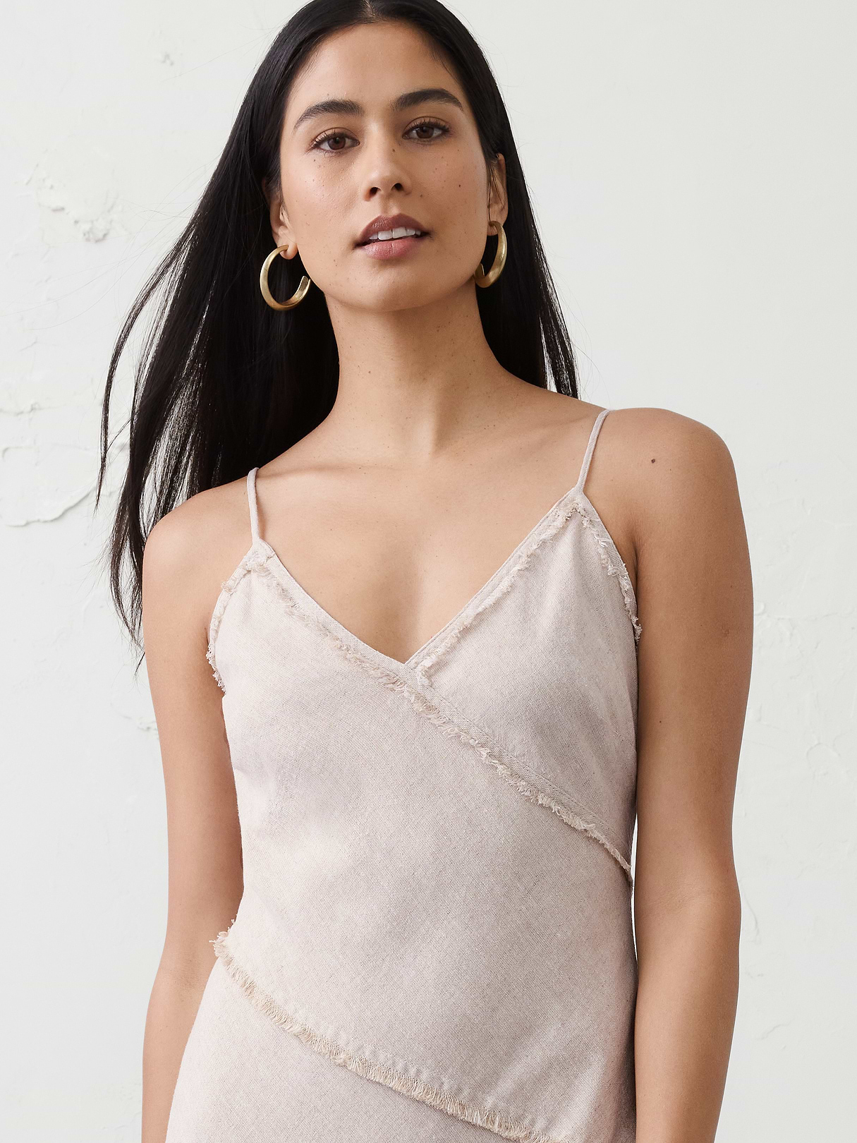 linen blend fray edges midi dress linen blend fray edges midi dress