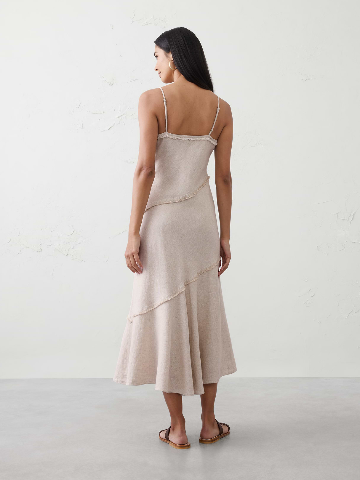 linen blend fray edges midi dress linen blend fray edges midi dress