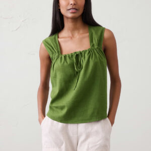 linen blend tied popover top
