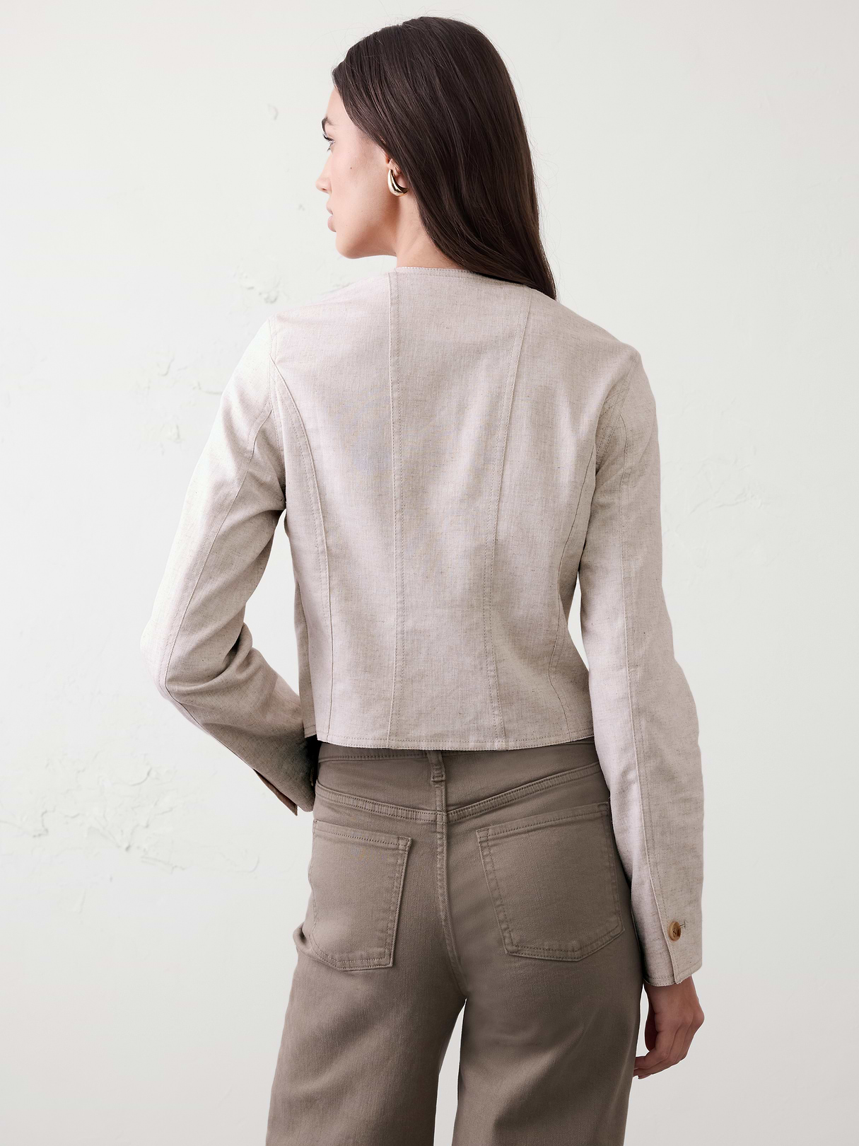 linen blend tailored cropped jacket linen blend tailored cropped jacket