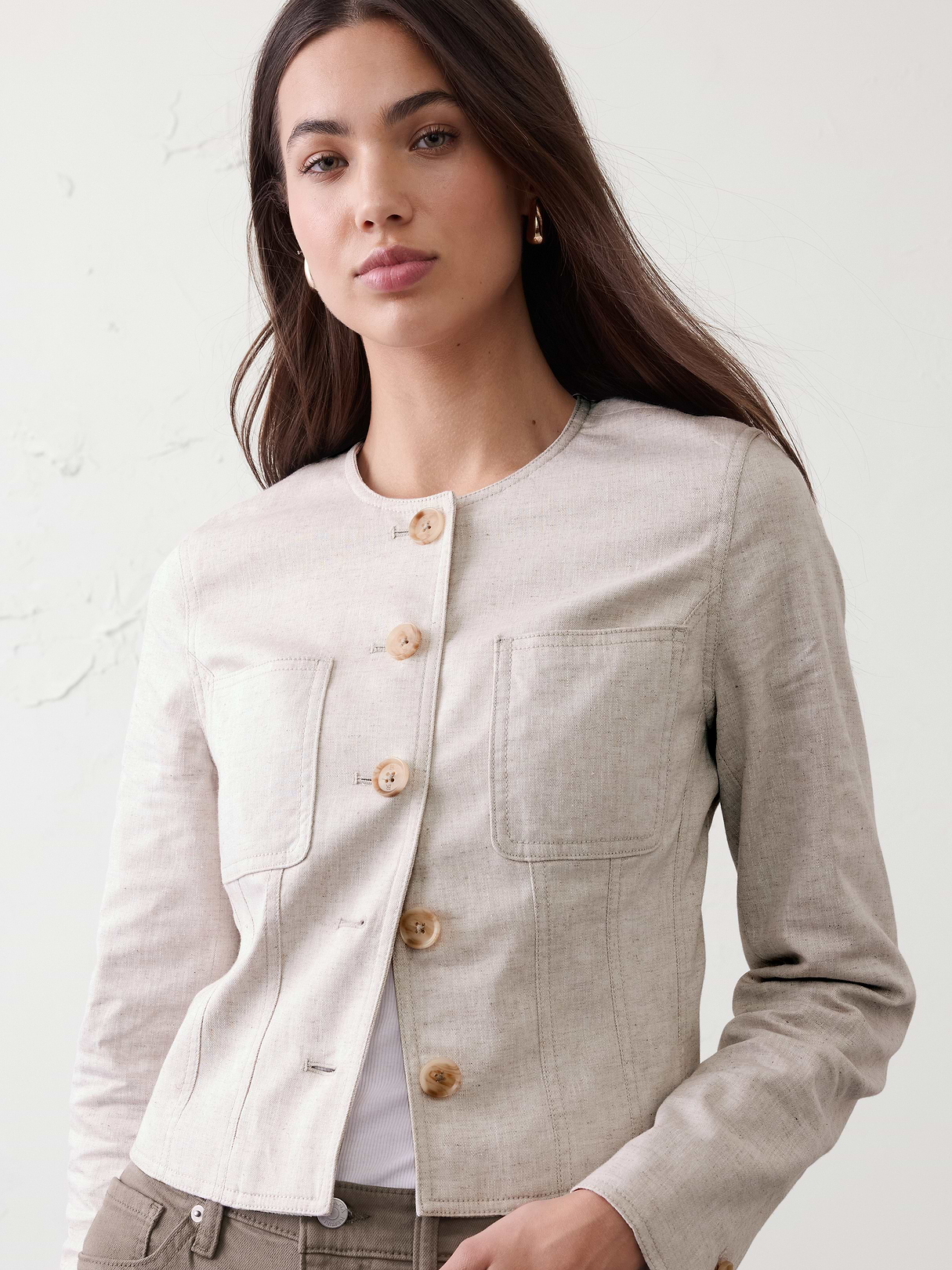 linen blend tailored cropped jacket linen blend tailored cropped jacket