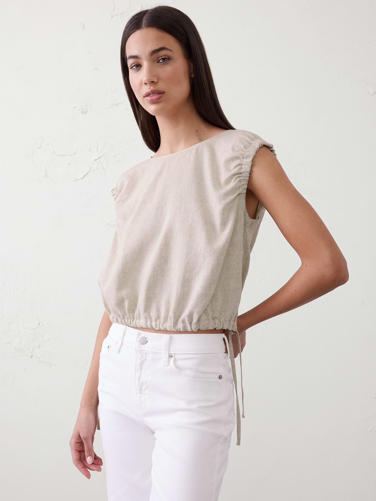 linen blend side tie top linen blend side tie top