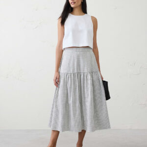 seersucker tiered midi skirt