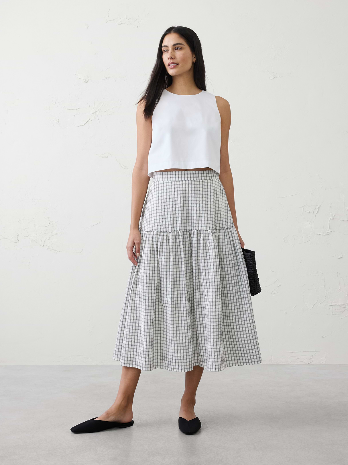 seersucker tiered midi skirt seersucker tiered midi skirt