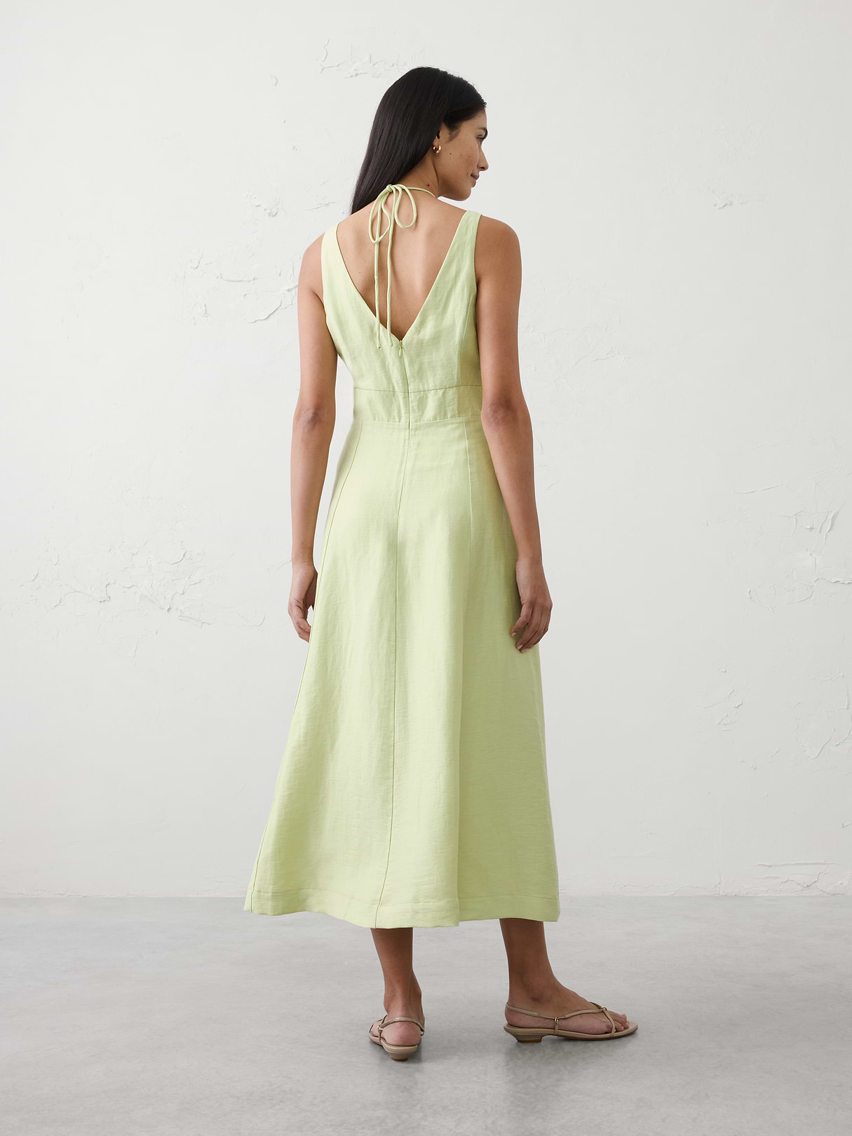 linen blend cutout tie front midi dress linen blend cutout tie front midi dress