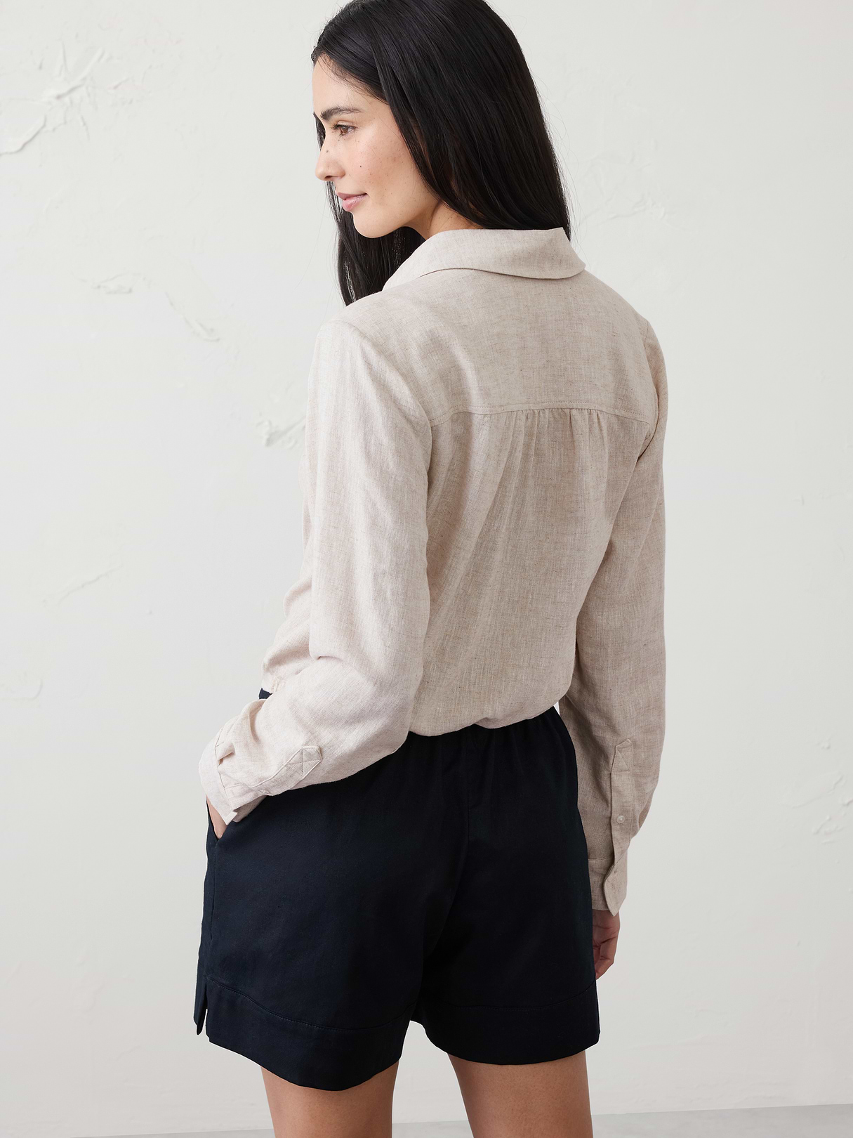 linen blend surplice short top linen blend surplice short top