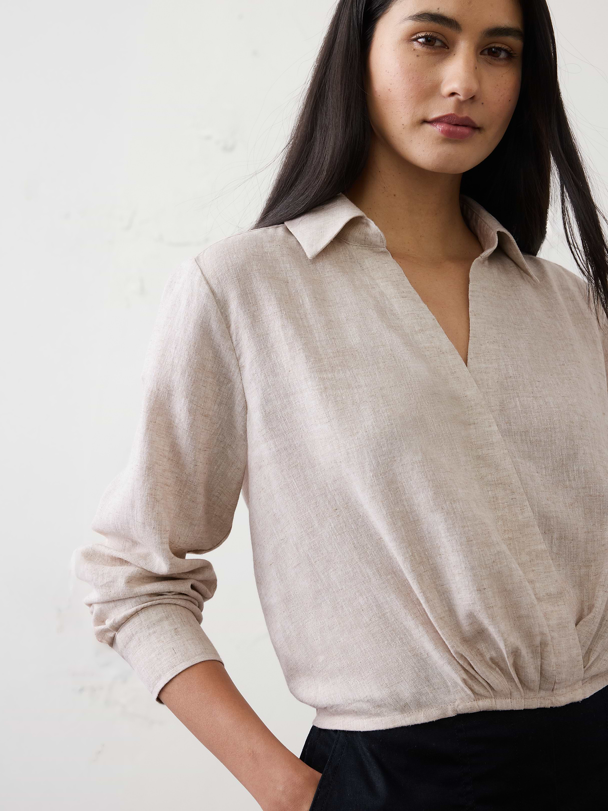 linen blend surplice short top linen blend surplice short top