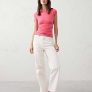 soft stretch cap sleeve ruched top