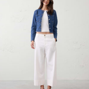 wide leg high rise stripe linen blend cropped pant