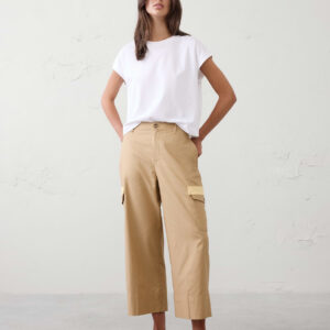 wide leg high rise twill cropped pant