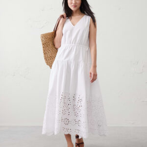 poplin eyelet hem midi dress