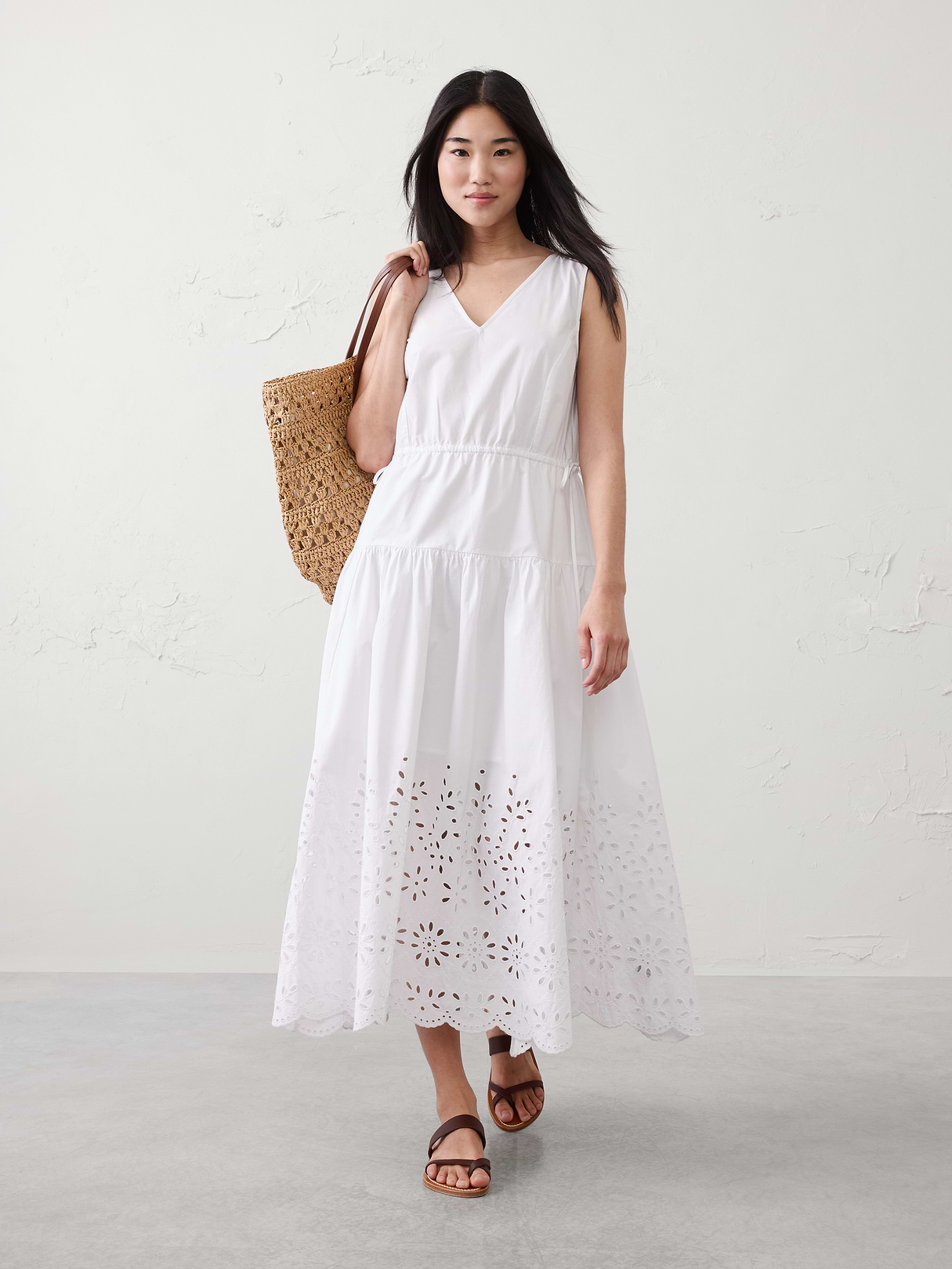 poplin eyelet hem midi dress poplin eyelet hem midi dress