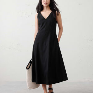 linen blend drapey midi dress
