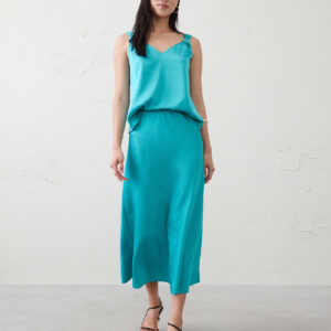 crushed satin midi skirt