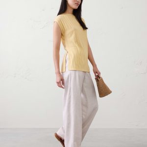sheer ribbed straight neck top