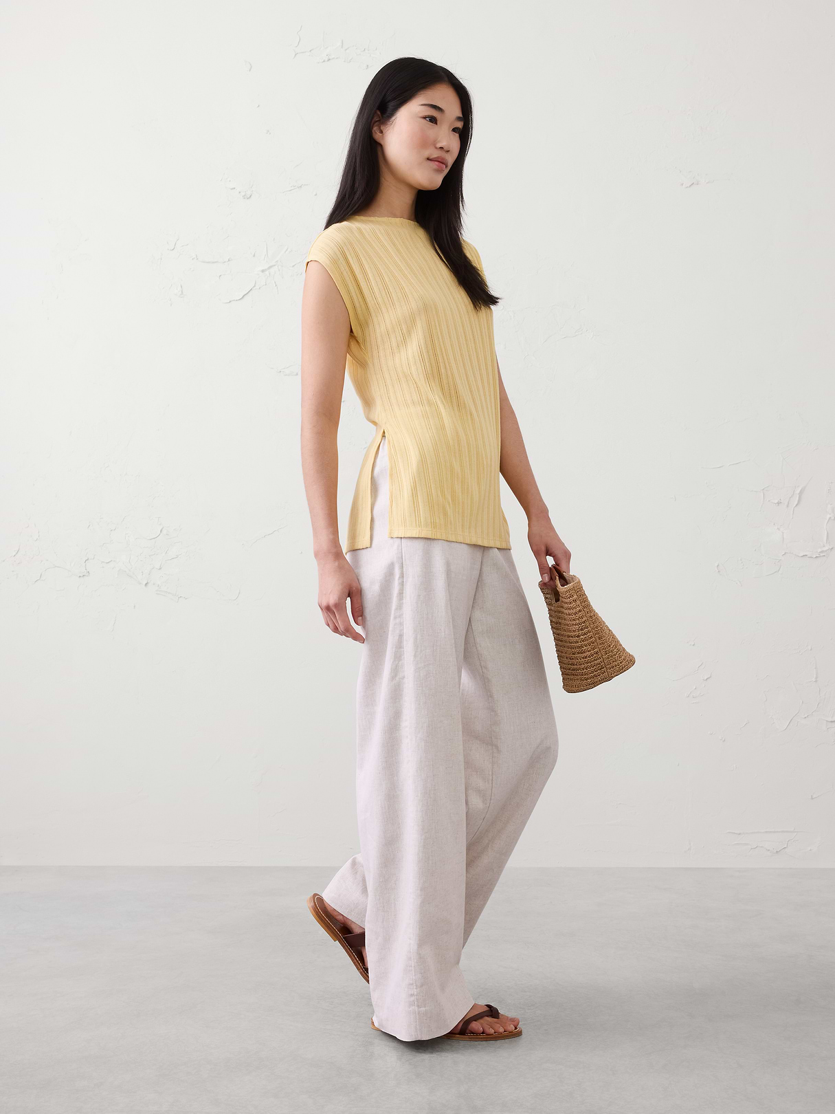 sheer ribbed straight neck top sheer ribbed straight neck top