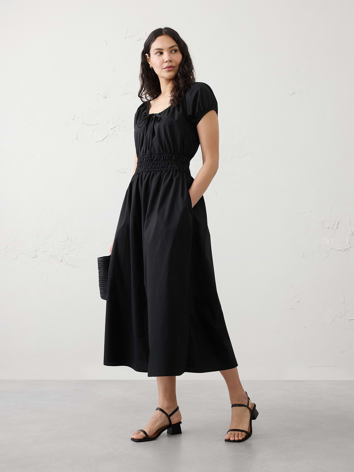 poplin gathered neck midi dress poplin gathered neck midi dress