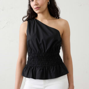 voile one shoulder smocked top