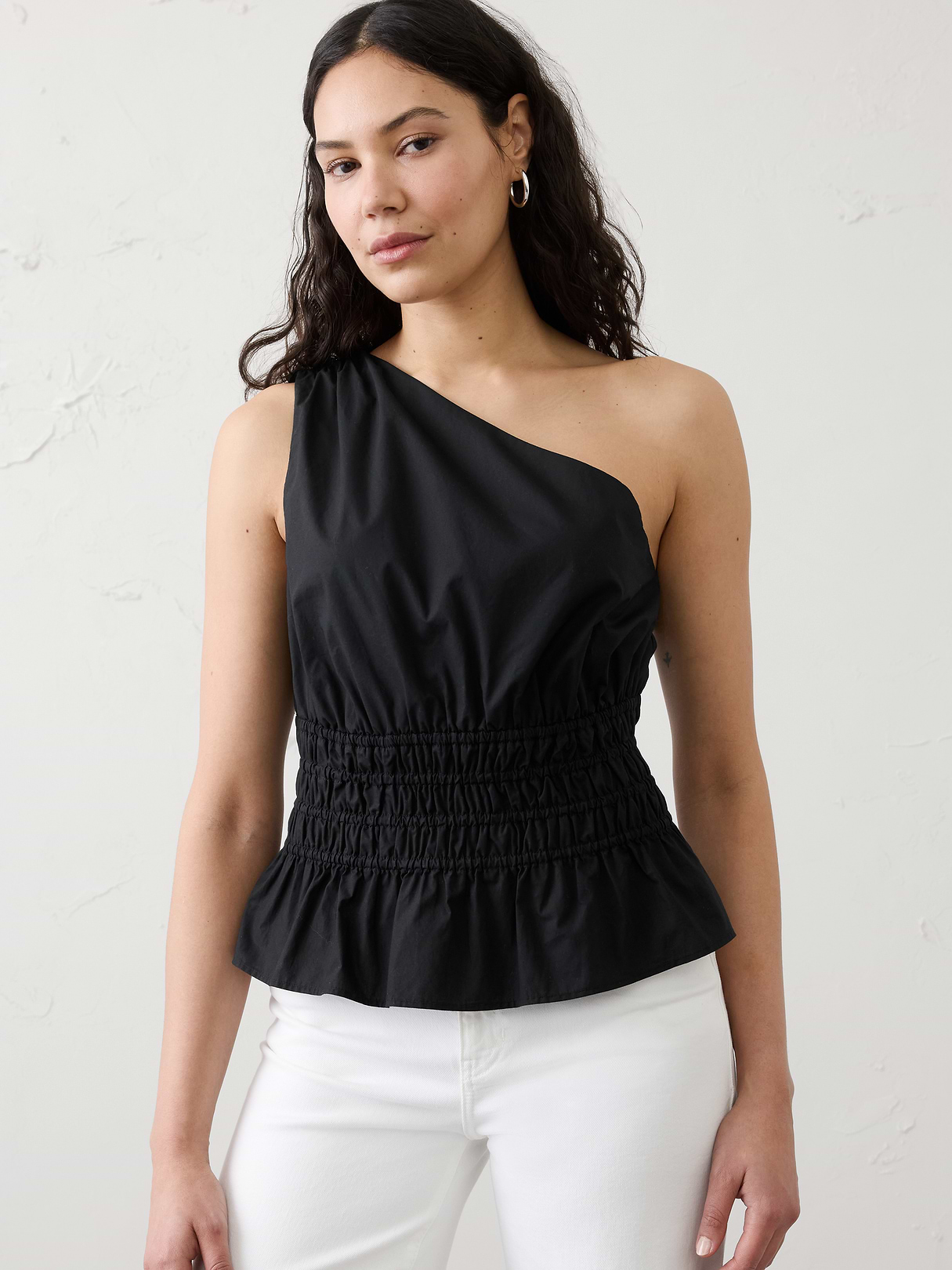 voile one shoulder smocked top voile one shoulder smocked top