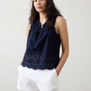 poplin cinched ties eyelet top