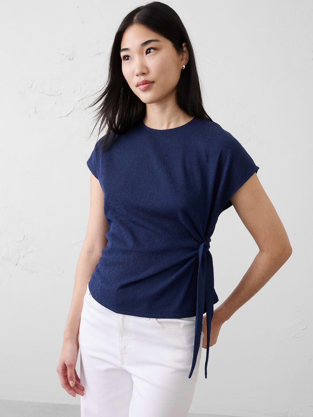 textured smocked side tie top textured smocked side tie top